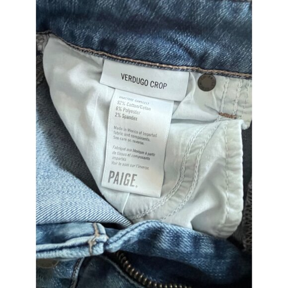 Paige Verdugo Crop Jeans Womens 29 Distressed Denim Mid-Rise Skinny Fit Raw Hem - Picture 9 of 9